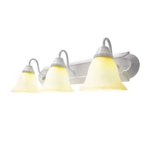 24 in. 3-Light White Vanity Light with Acid-Etched Glass Bells