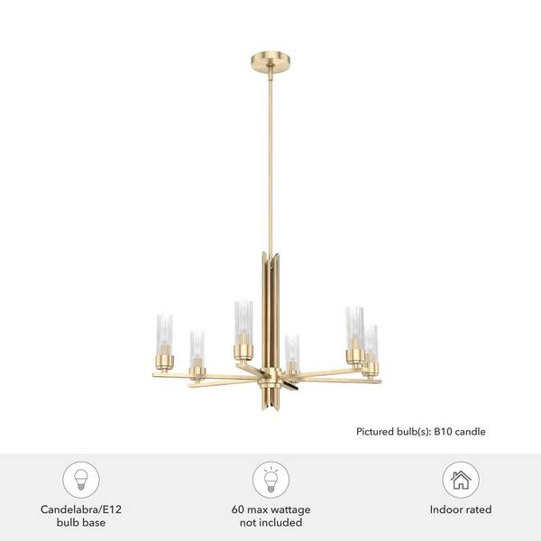 Hunter Gatz 6-Light Alturas Gold Candlestick Chandelier with Ribbed Glass Shades