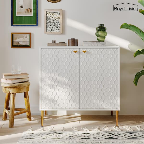 White MDF High Gloss Accent Cabinet Storage Nightstand