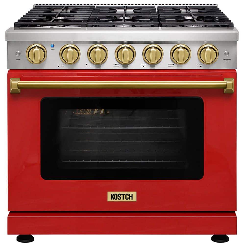 36 in. 6 Burners Freestanding Natural Gas Range with 6.0 cu. ft. Convection Oven in Red with Bronze Handle price history on PriceWatchPro