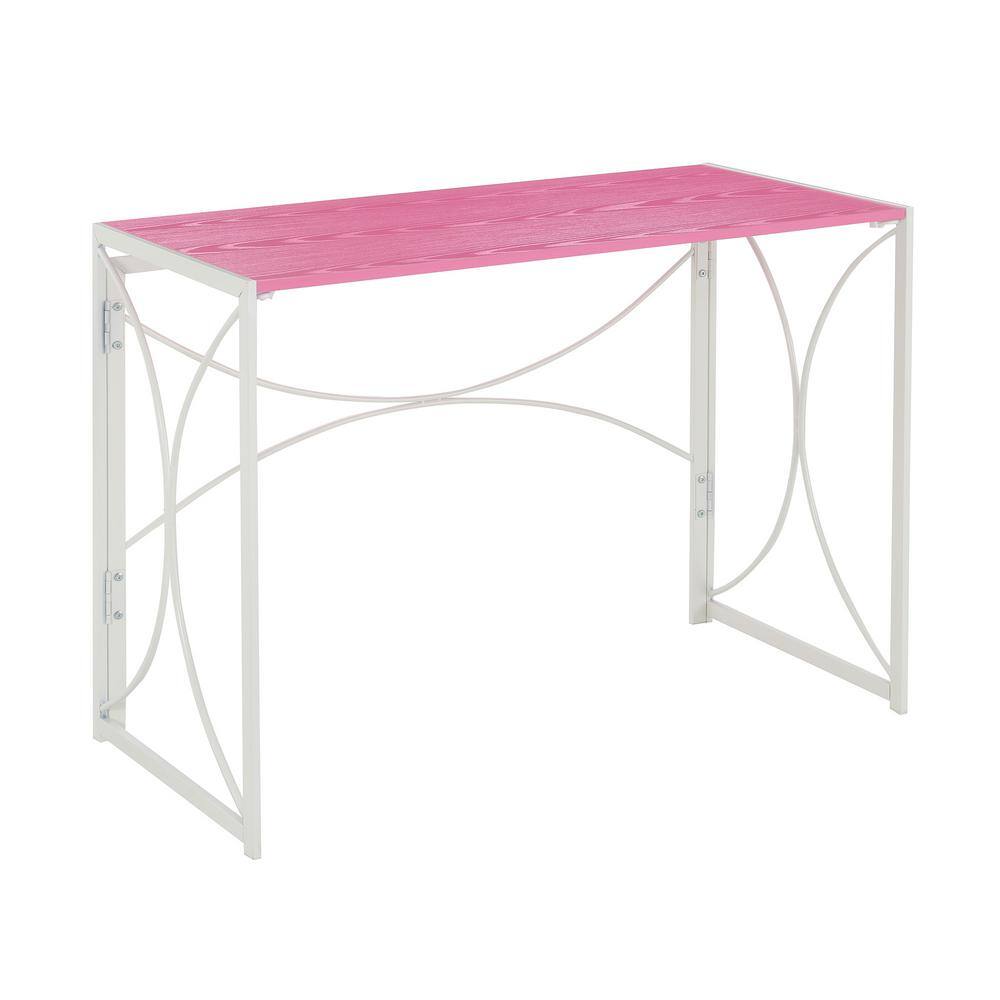 Convenience Concepts Nova 39.5 in. Rectangle Pink/White Engineered Wood Desk with Folding Legs