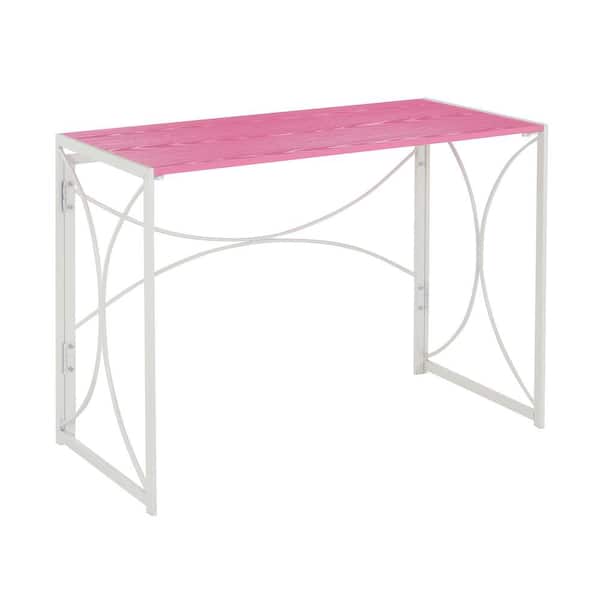 Convenience Concepts Nova 39.5 in. Rectangle Pink/White Engineered Wood Desk with Folding Legs