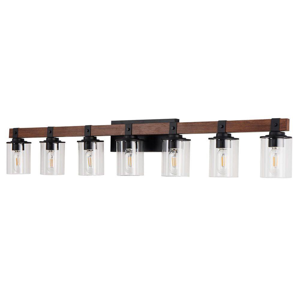 Farmhouse 50 in. 7-Light Walnut and Black Bathroom Vanity Light with Glass Shade price history on PriceWatchPro