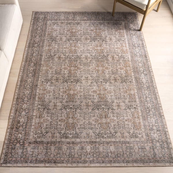 nuLOOM Hillstone Dark Beige 5 ft. x 8 ft. Traditional Vintage Medallion Area Rug