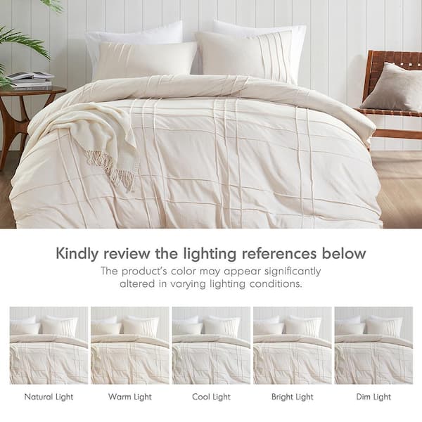 Porter 3-Piece Neutral Queen Soft Microfiber Washed Pleated Duvet Cover Set