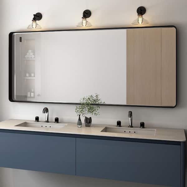 TOOLKISS 65 in. W x 22 in. H Rectangular Aluminum Framed Wall Bathroom Vanity Mirror in Black