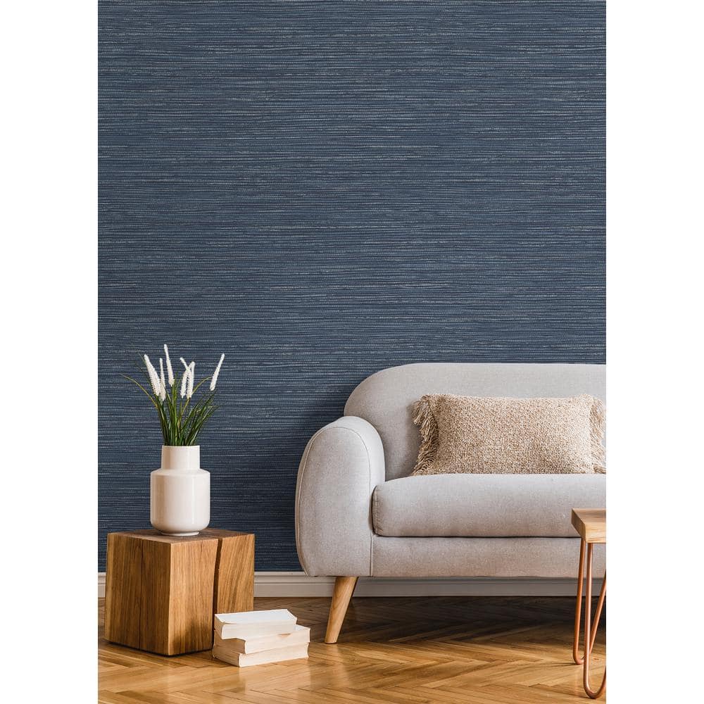 Indigo Faux Grasscloth 3D Non-Woven Wallpaper