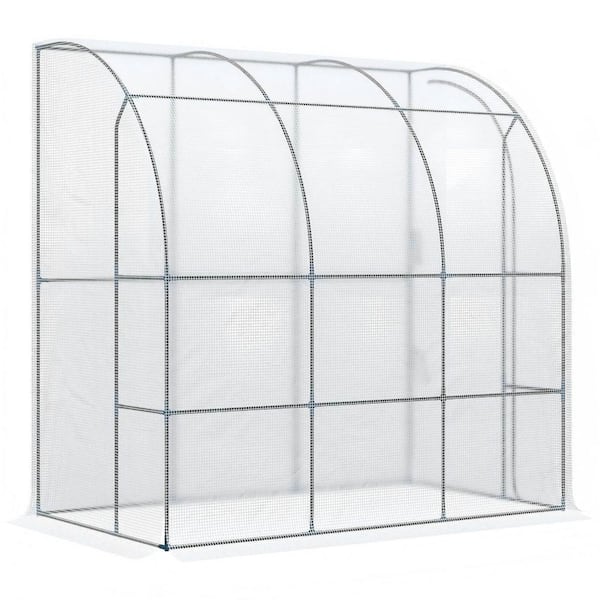 Outsunny 7 ft. x 4 ft. x 7 ft. Outdoor Walk-In Greenhouse, Plant Nursery Roll-Up Door, PE Cover, White PE Cover, Steel