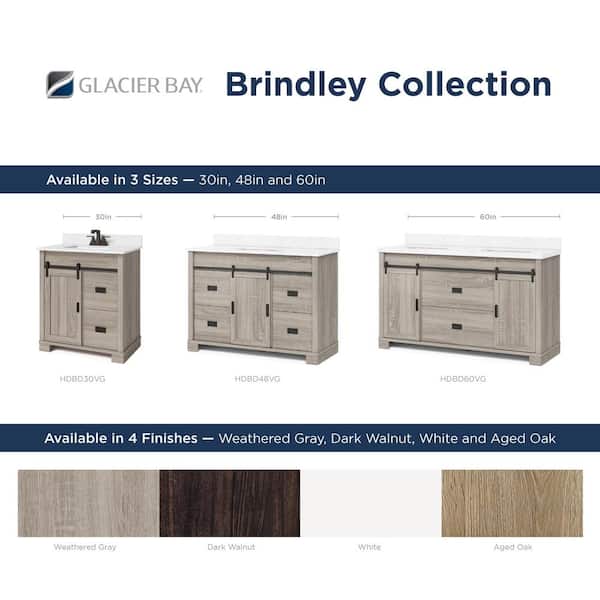Brindley 30 in W x 20 in D x 35 in H Single Sink Freestanding Vanity in Dark Walnut w/ Veined White Engineered Stone Top