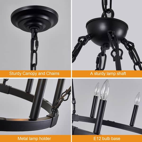 ZHLWIN Home Light 20 Lights ‎40 Watts Black Wagon Wheel Chandelier