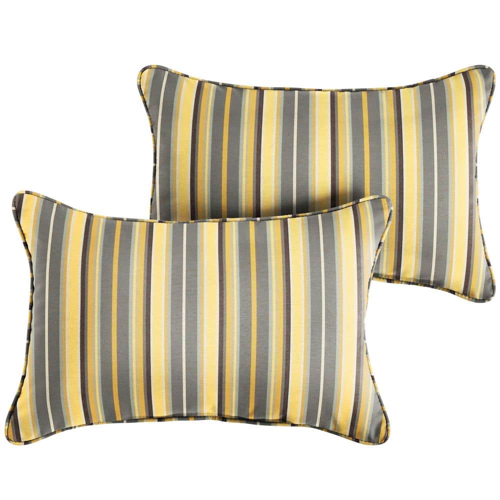 Sunbrella Yellow Grey Stripe Rectangular Outdoor Corded Lumbar Pillows (2-P