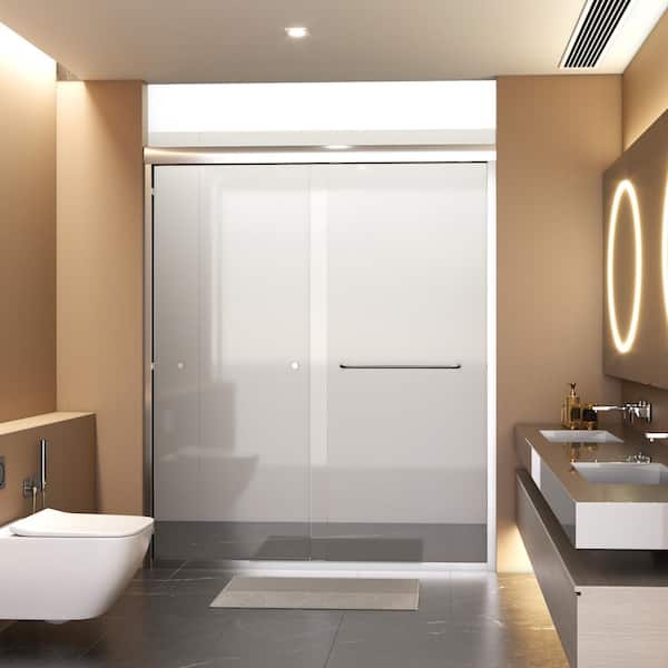 EAKYHOM 56 in. to 60 in. W x 72 in. H Sliding Semi-Frameless Shower Door in Chrome Finish with Tempered Clear Glass