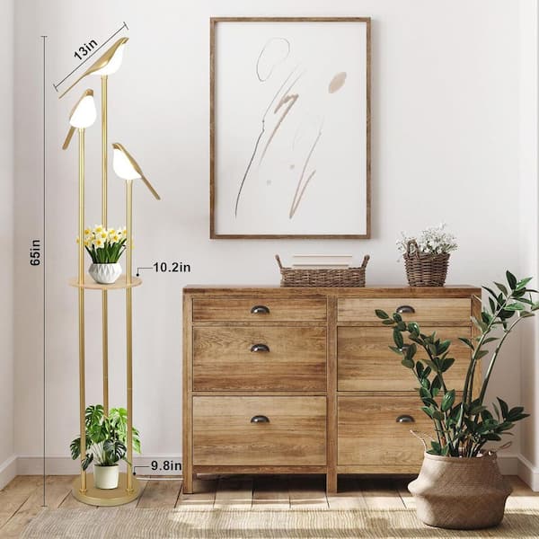 65 in. Gold Modern Mid Century Standard LED Bird 3-Light Floor