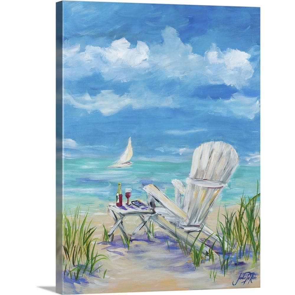 Original painting 20x50cm on natural linen canvas. Varnished acrylic painting on sale for wall decoration: parasols on the beach of Deauville