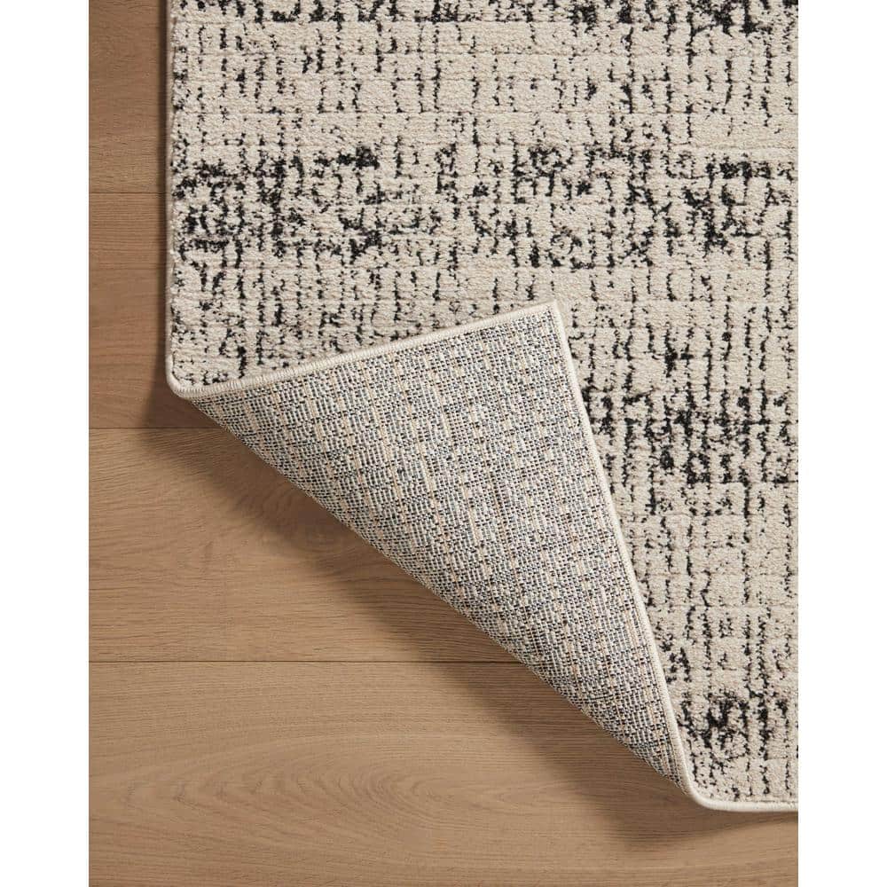 Oatmeal Charcoal Geometric Hand-knotted Synthetic Rug 2'-7" x 4'