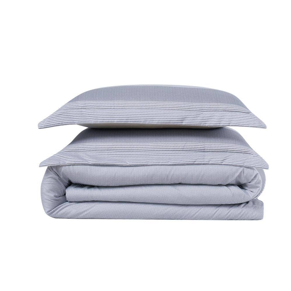 Gray Multi Stripe Full/Queen Microfiber Duvet Cover Set