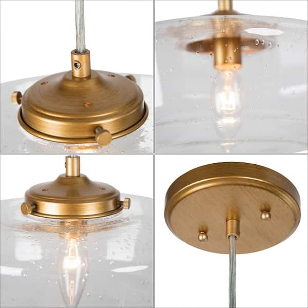 Modern Farmhouse Pendant Light, Dule 9.5 in. 1-Light Antique Gold  Transitional Pendant Light with Seeded Glass Shade