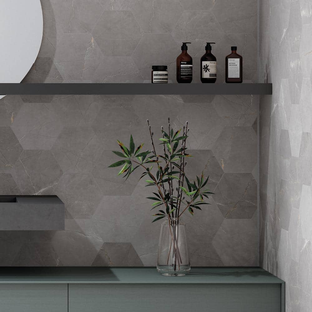 Elegance Dark Gray Hexagon Matte Porcelain Wall & Floor Tile