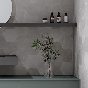 Elegance Dark Gray Hexagon 7.7 in. x 8.9 in. Matte Porcelain Marble look Floor and Wall Tile (9.05 sq. ft./Case)