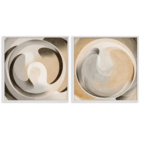 Stupell Industries Neutral Circular Vortex by Noah Bay 2 Pieces White Framed Abstract Giclee Art Print 17 in. x 17 in.