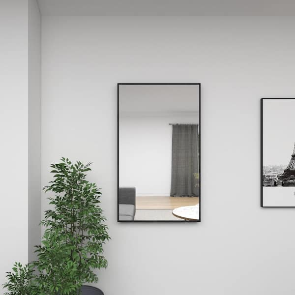 Litton Lane 40 in. x 24 in. Rectangle Framed Black Wall Mirror with Thin Minimalistic Frame
