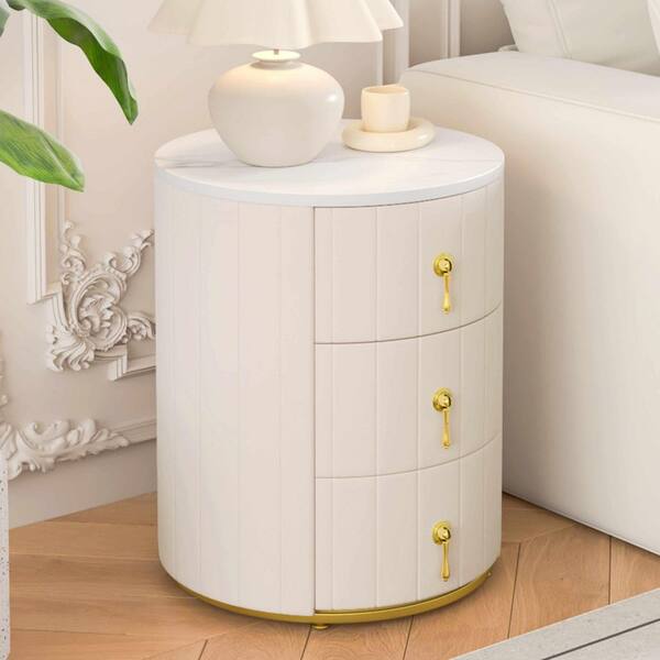 Beige 3 Drawers 15.75 in. W Nightstand