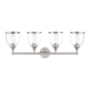 Ashridge 35.75 in. 4-Light Brushed Nickel Vanity Light with Mouth Blown Clear Glass