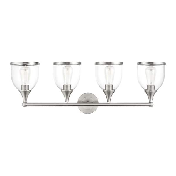 Livex Lighting Ashridge 35.75 in. 4-Light Brushed Nickel Vanity Light with Mouth Blown Clear Glass