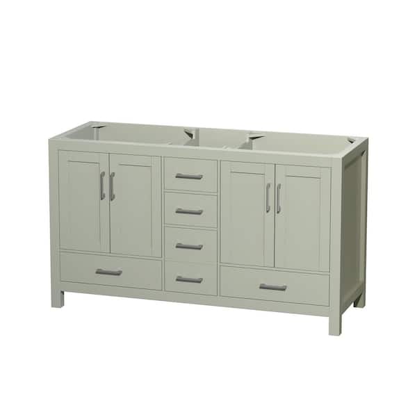 Wyndham Collection Sheffield 59 in. W x 21.5 in. D x 34.25 in. H Double Bath Vanity Cabinet without Top in Light Green