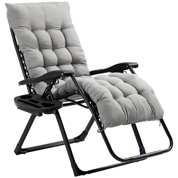 Tatayosi Metal Zero Gravity Chair, Foldable Recliner Outdoor Patio Chaise Lounge with Gray Cushion, Side Tray