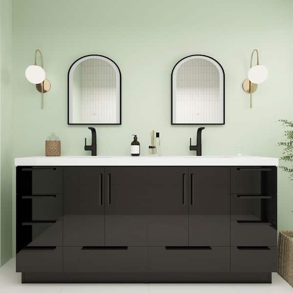 Carla 71 in. W x 20 in. D x 35 in. H Double Sink Freestanding Bath Vanity in Gloss Black with White Acrylic Top
