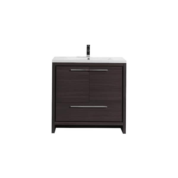 Moreno Bath Dolce 36 in. W Bath Vanity in Dark Gray Oak with Reinforced Acrylic Vanity Top in White with White Basin