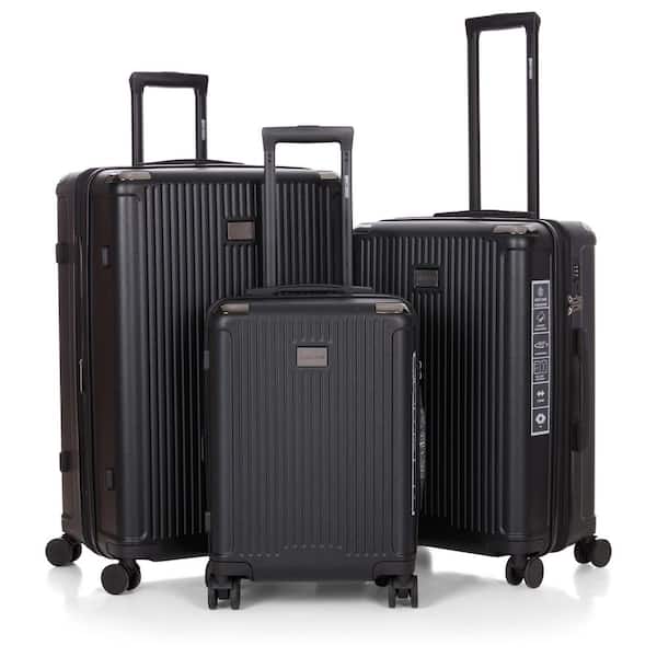 Roberto Cavalli Luxury 3-Piece Black Expandable Hard Shell with 8 Spinner Wheels Luggage Set