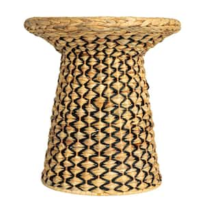 17.7 in. Black and Natural Round Braided Wicker and Resin Geometric End Table