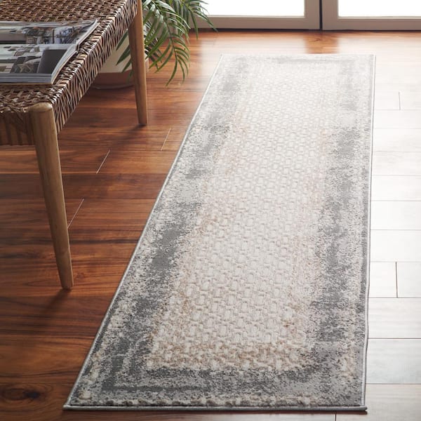 Alenia Ivory/Gray 2 ft. x 8 ft. Border Distressed Runner Rug