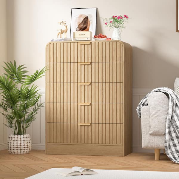 VEIKOUS Yellow 5-Drawer 31.5 in.W MDF Chest of Drawers, Waveform