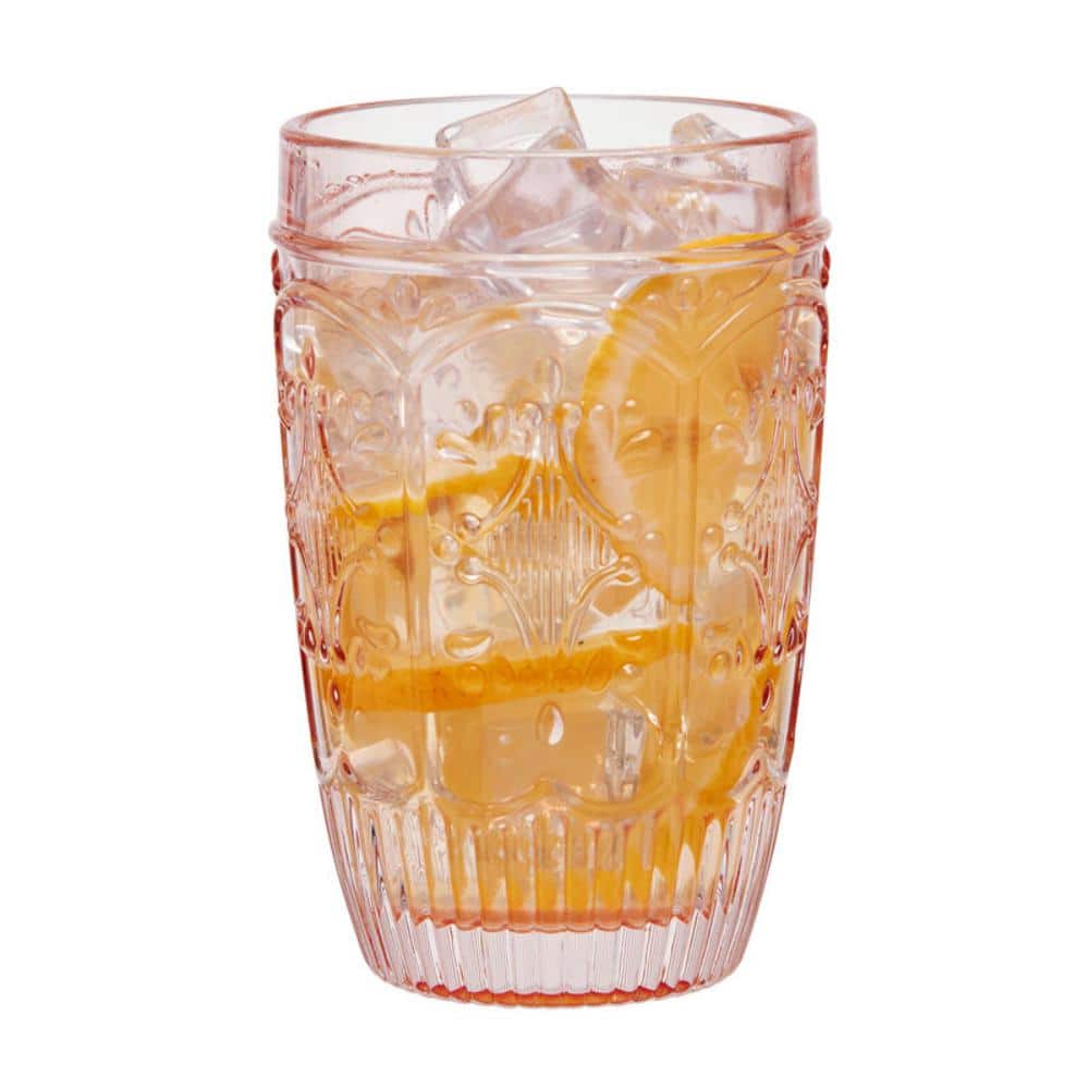 Blush Ridged Glass Highball Set of Four, 12 Oz