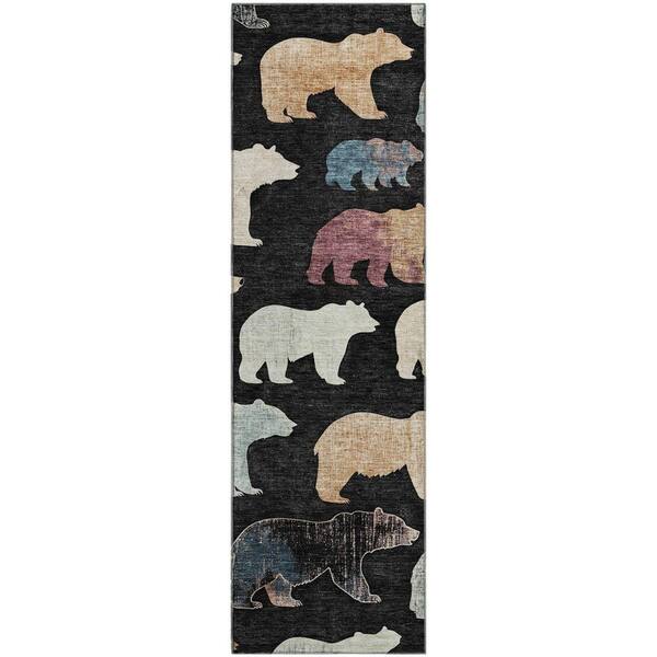 Mayfield Premium Machine Washable Abstract AMF2338 Black 2 ft. x 7 ft. Runner Rug