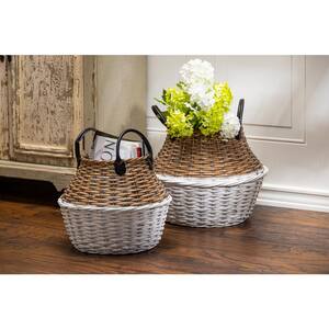 12.2 in. D x 12.6 in. H White Woven Willow Basket with Handles