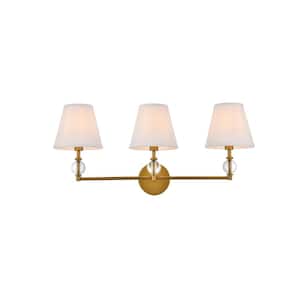 Home Living 27.5 in. 3-Light Brass Vanity Light with Fabric Shade