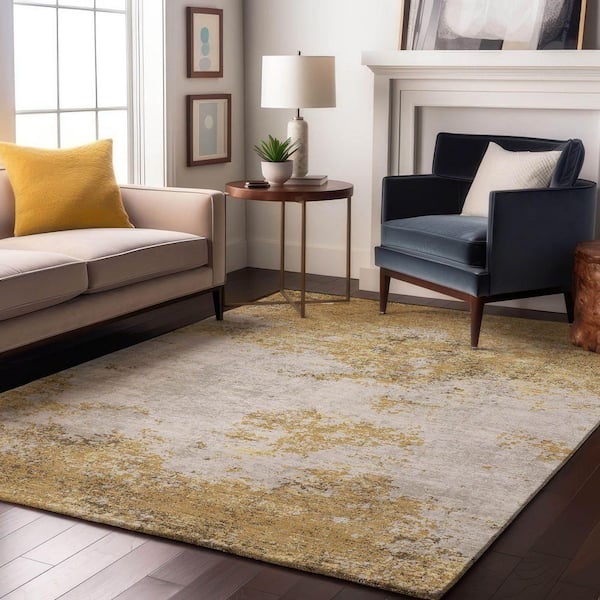 Mayfield Premium Machine Washable Abstract AMF1027 Gold 8 ft. x 10 ft. Area Rug