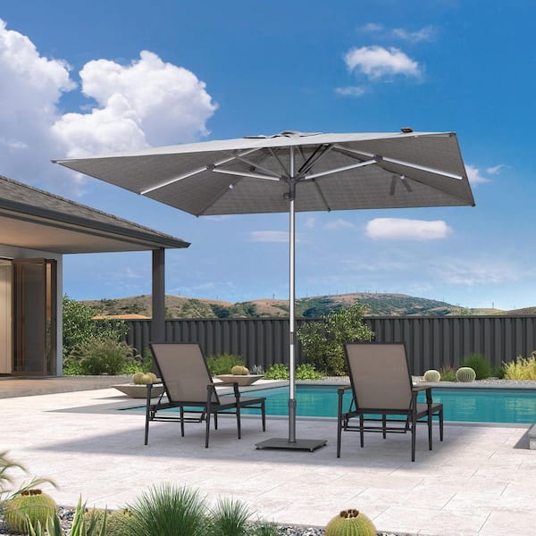 10 ft. Square Outdoor Patio Umbrella Silver Pole Market Table Sun Umbrellas with 8 Aluminum Sturdy Ribs in Gray
