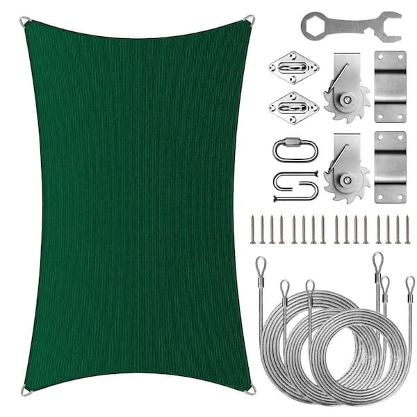 AMGO Pro Ring 20 ft. x 24 ft. Rectangle Sun Shade Sail with Hardware TAWAL-Green