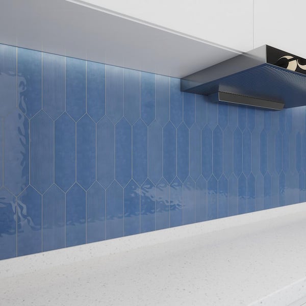 Glossy Ceramic Decor Picket Hexagon Subway 3 in. x 12 in. x 10 mm Wall Tile Case - Indigo (20-Tile Pieces/5 sq. ft.)