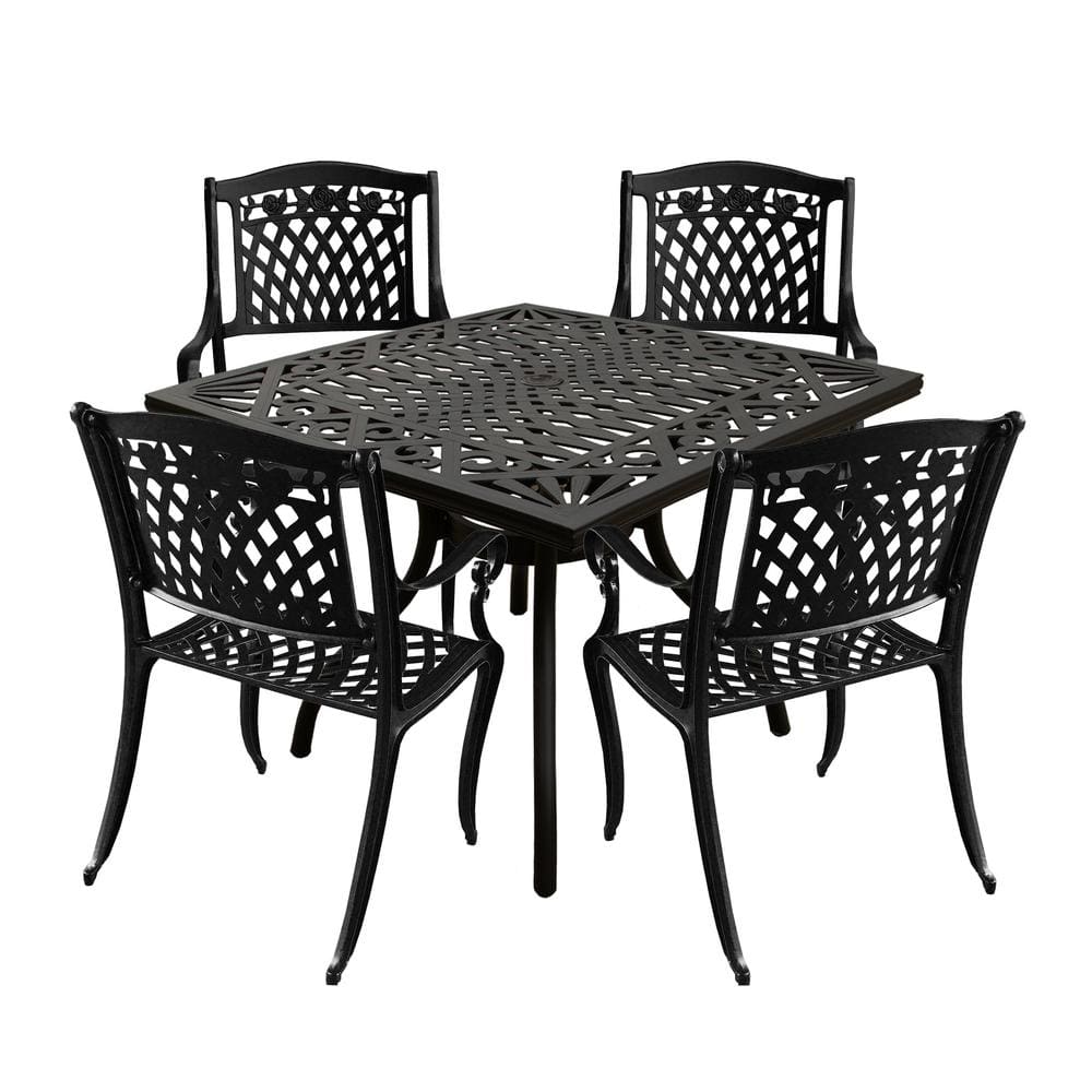 Black 5-Piece Square Aluminum Mesh Outdoor Dining Set with 4-Chairs price history on PriceWatchPro