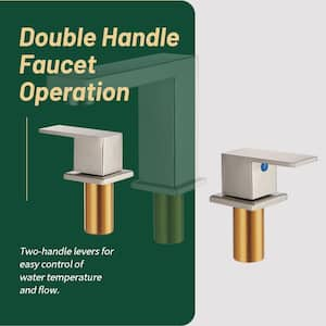 304-Stainless Steel 8 in. Widespread Double Handle Bathroom Faucet with Drain Kit Included in Brushed Nickel