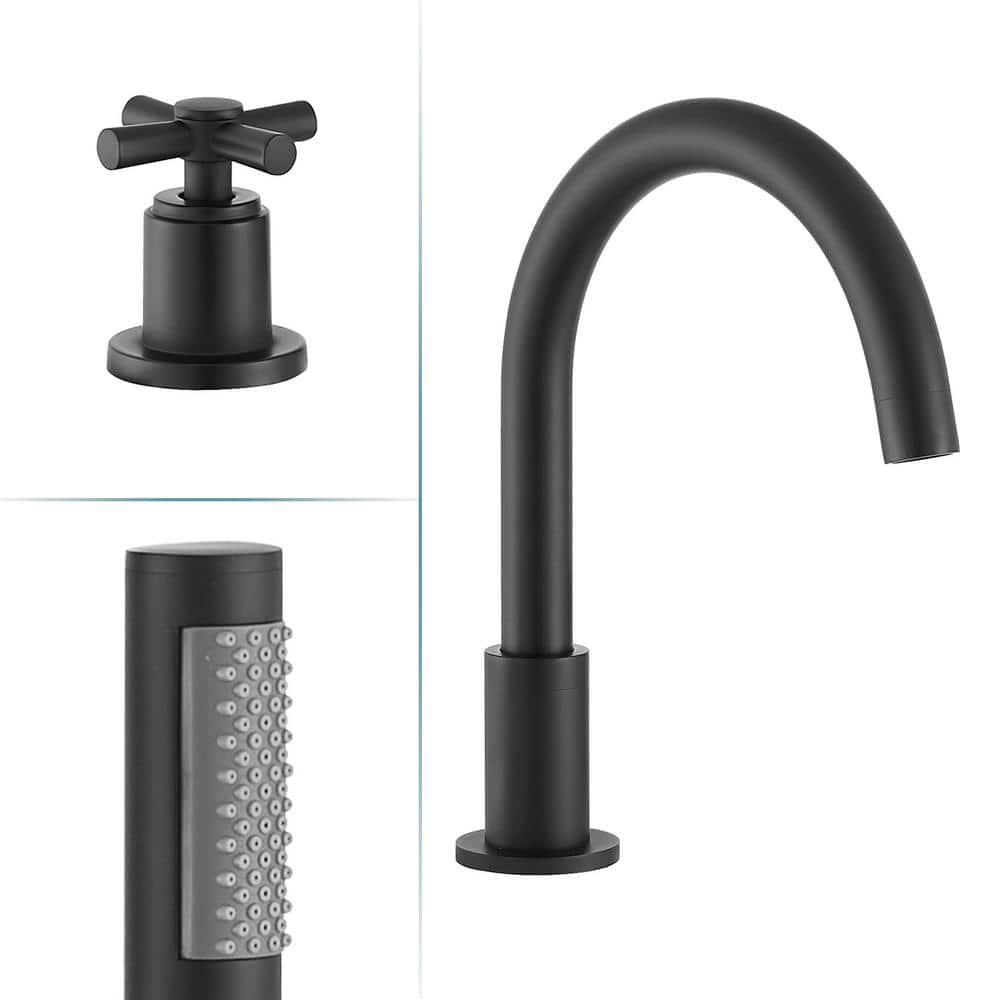 Matte Black Brass Deck-Mount Tub Faucet with Handshower