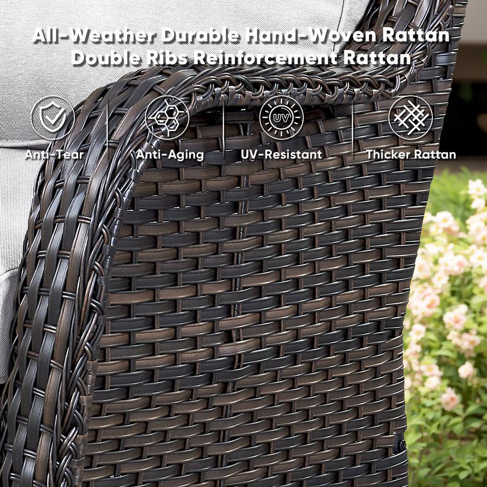 Brown Wicker Lounge Chair with Beige Cushions, Set of 2