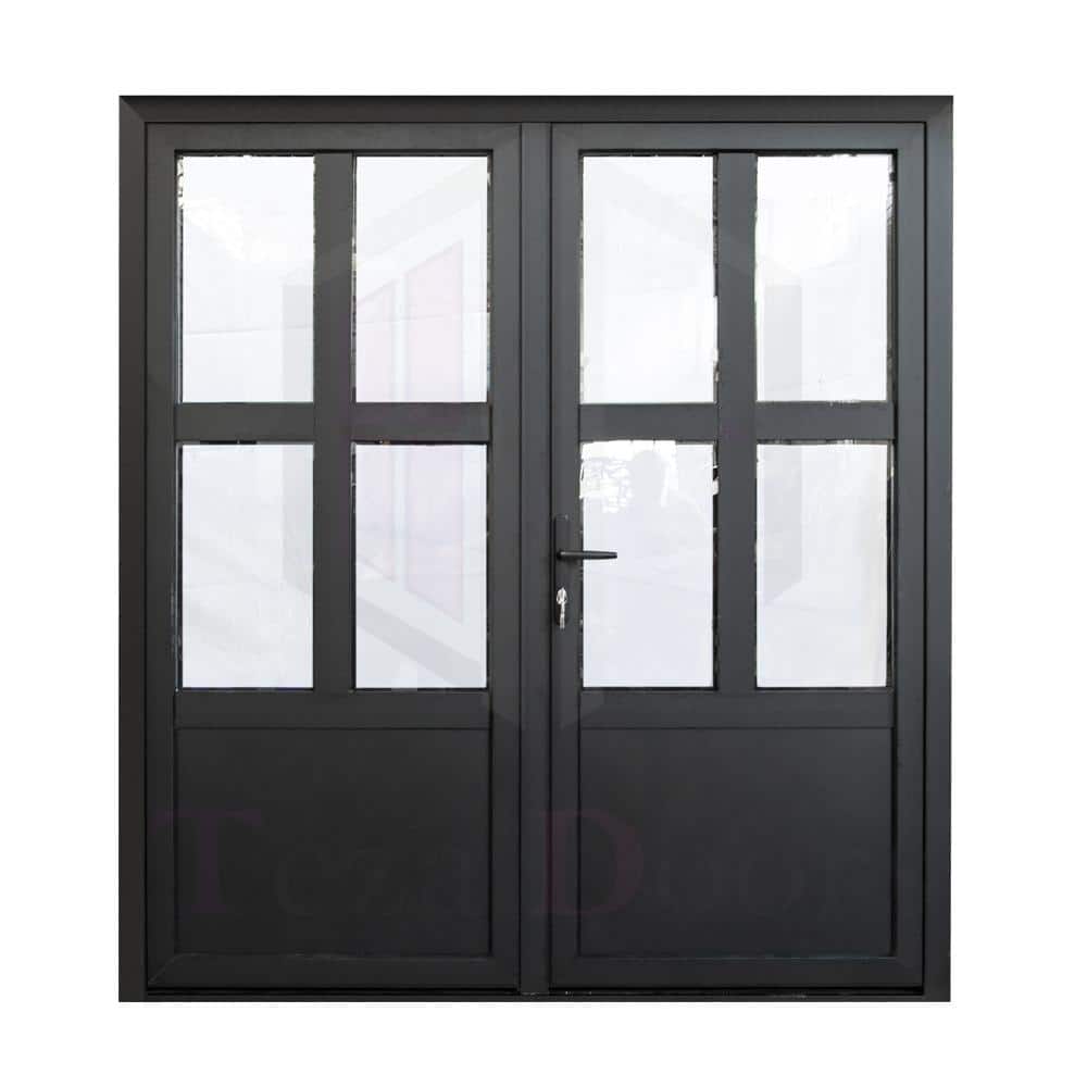 TEZA DOORS 61.5 in. x 80 in. Black Right Swing/Inswing Aluminum French Patio Door French615802