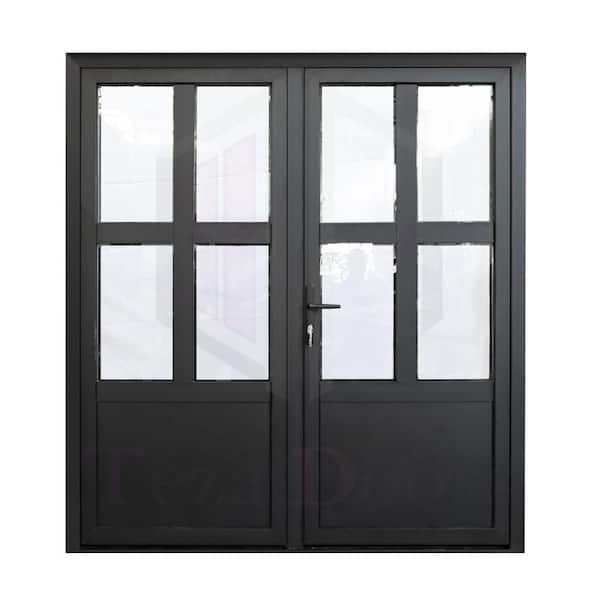 TEZA DOORS 61.5 in. x 80 in. Black Right Swing/Inswing Aluminum French Patio Door